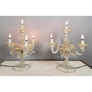 Pair Of Murano Glass Candelabras