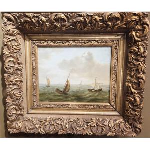 François Musin, Belgian School, 19th Century, Oil On Panel "fisherman At High Tide"