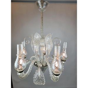 Murano Chandelier With 5 Lights, Circa 1940