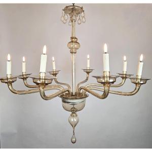 Zecchin, Murano Chandelier With Smoked Glass Sconces, Circa 1920
