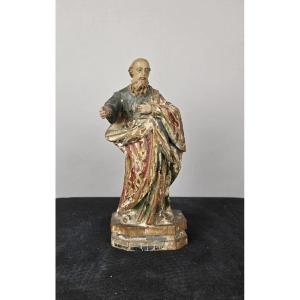 Polychrome Carved Wooden Saint, Circa 1800