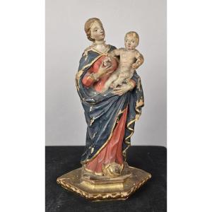 Polychrome Wooden Virgin And Child, 19th Century