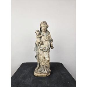 Virgin And Child In Polychrome Carved Wood, 18th 
