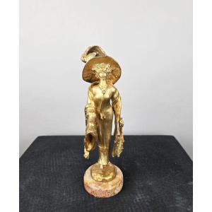 French Bronze, Elegant Woman In A Hat, 1911, Georges Flamand