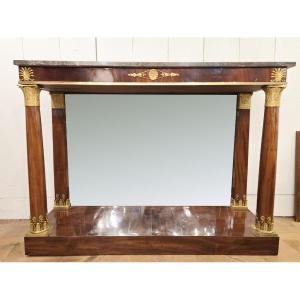 Mahogany And Gilt Bronze Console Table, Empire Style, 19th Century