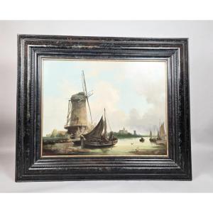 River Landscape With Mill, Marinus Ferdinand, Dutch School, Early 19th Century