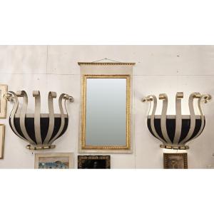 Pair Of Large Wall Sconces, In Wrought Iron And Sheet Metal, 20th