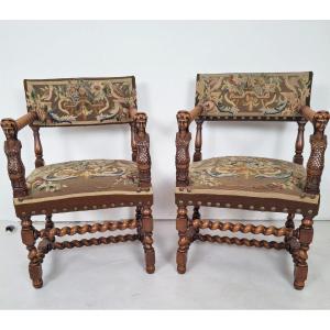 Pair Of Renaissance-style Armchairs, 19th
