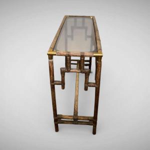 Bamboo Console Table With Brass Corners