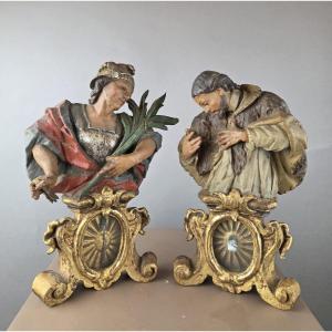 Two Finely Carved Polychrome Wooden Reliquaries, 18th Century