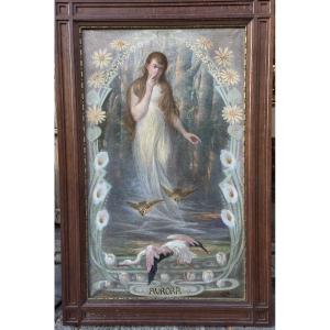 Oil On Canvas "aurora" Circa 1900