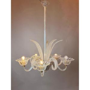 Murano Chandelier In White Glass With 5 Lights