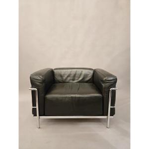Lc3 Armchair In Black Leather, Le Corbusier, 1970s