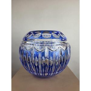 Blue-lined Crystal Vase From Val St Lambert, Circa 1940