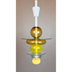 Italian Firenze Yellow Glass Chandelier, Ettore Sottsass For Venini, 1990