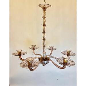 Ettore Sottsass, Murano Chandelier With 6 Arms Of Lights, Circa 1980