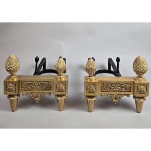Pair Of Louis XVI Period Gilt Bronze Andirons