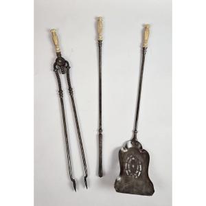 Iron And Gilt Bronze Fireplace Set, 19th Century