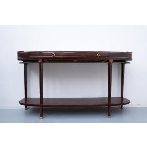 Chambon, Console In Mahogany, Marble And Gilt Bronze