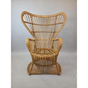 Rattan And Wicker Armchair, Circa 1970