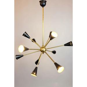 Sputnik Chandelier In Sheet Metal And Brass, 20th
