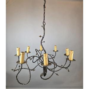Art Nouveau Style Wrought Iron Chandelier, 20th
