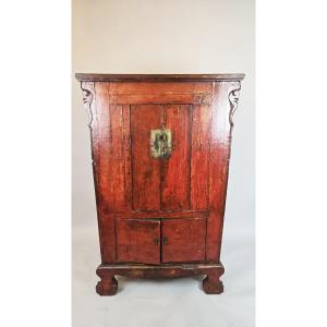 Chinese Cabinet In Red Lacquered Wood – 19th Century