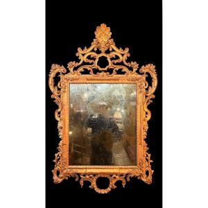 Louis XV Style Mirror In Giltwood, 19th