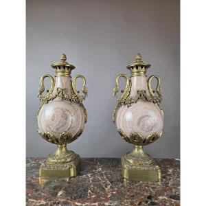 Pair Of Marble And Gilt Bronze Cassolettes, 19th