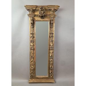 Small Gilded Wooden Mirror Between Two Mirrors, 18th Century