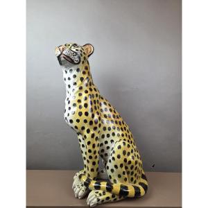 Glazed Terracotta Leopard, Italy Circa 1950 