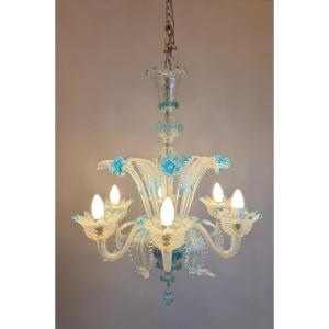 Blue-lined Murano Glass Chandelier