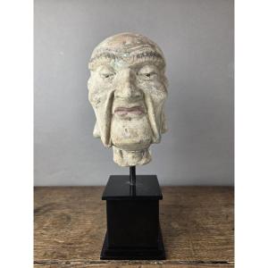 Terracotta Head Of Luohan, Mounted On A Base – 18th Century