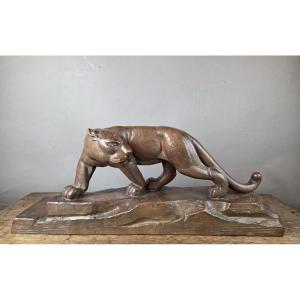 Rioto, An Italian Artist Based In Paris, "panther" In Terracotta Circa 1945