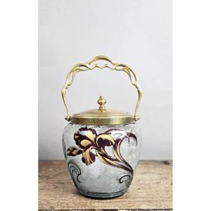 Biscuit Jar With Iris Decoration, Baccarat, Art Nouveau