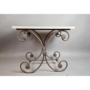 Cast Iron Butcher's Table With Marble Top, Late 20th Century