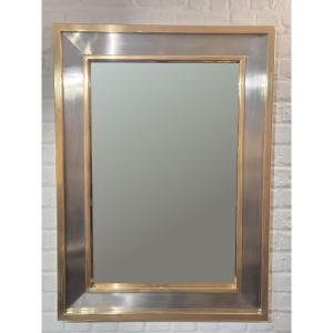 Brass And Brushed Steel Mirror, Circa 1970