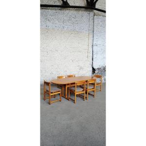 Oak Dining Set With 6 Chairs, 1970-1980s