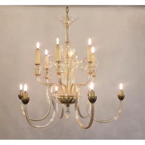 Murano Chandelier With 12 Arms And Scrolls