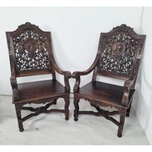 Pair Of Renaissance Armchairs, 19th Century
