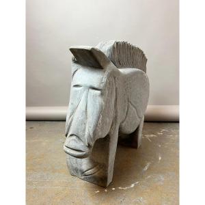 Blue Stone Sculpture, "stylized Boar", Marc Verdoodt, 80s-90s