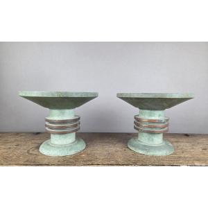 Pair Of Art Deco Bronze Candle-holders