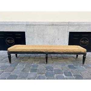 Louis XVI Style Bench Seat In Black Lacquered Wood, 19th Century