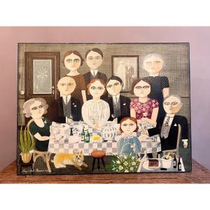Oil On Panel "petite Noce", Raymond Renard 1986