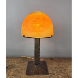 Daum Lamp In Pâte De Verre And Wrought Iron, Circa 1930