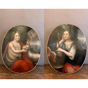Pair Of Medallions, Oil On Canvas