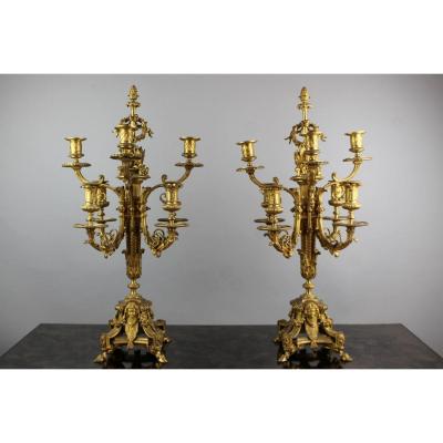 Pair Of Gilt Bronze Candlesticks 19th