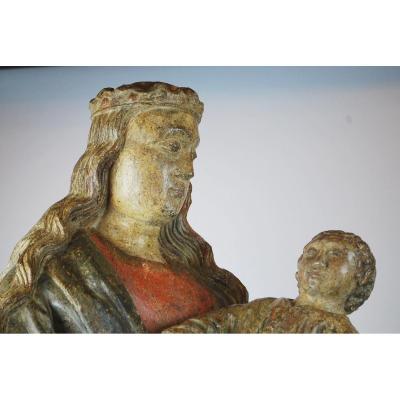 Virgin And Child In Polychrome Wood 15th
