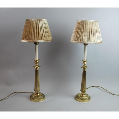Pair Of Golden Metal Lamps