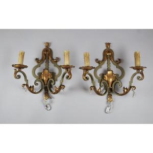 Pair Of Wrought Iron Sconces, Around 1940